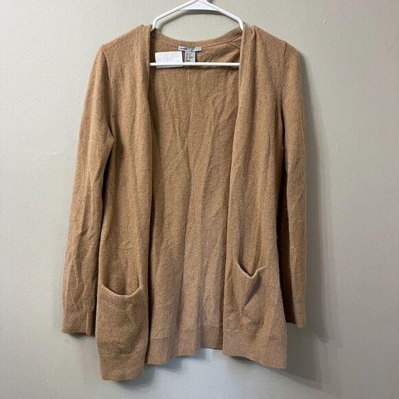 H&M Cashmere Womens Open Front Cardigan Biege Size S Long Sleeve Sweater Pockets - Picture 7 of 9